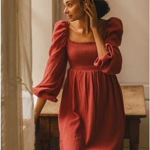 NWT Burnt Red Puff Sleeve Dress NEW with tags